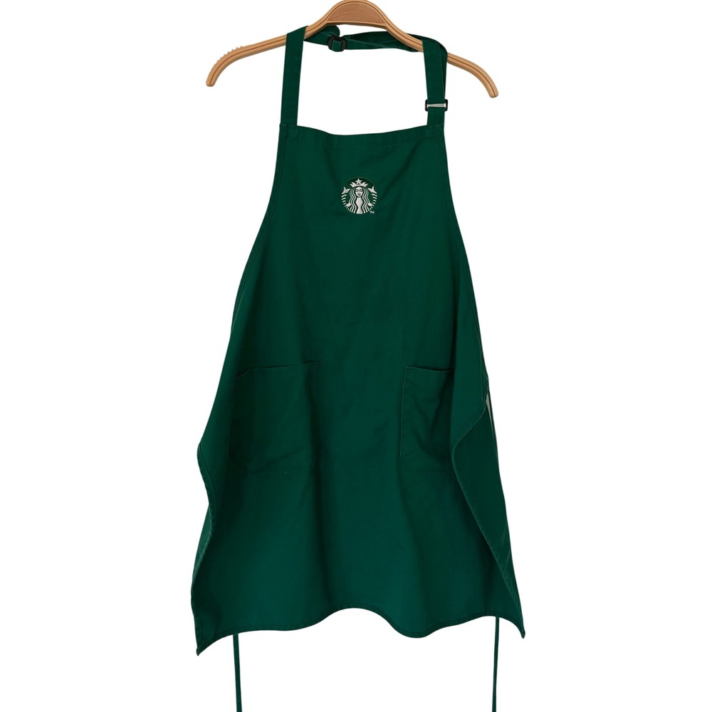 Starbucks Barista Green Bib Apron Embroidered Siren Logo Two Pockets Adjustable
